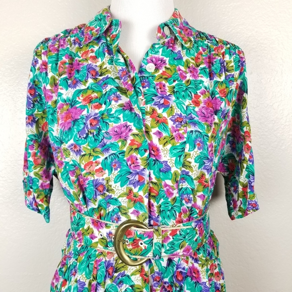 Vintage Tareti Floral Dress with Belt Medium - Picture 2 of 10